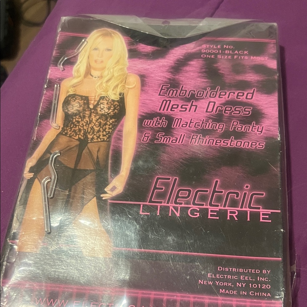 Black Mesh Chemise with Rhinestones